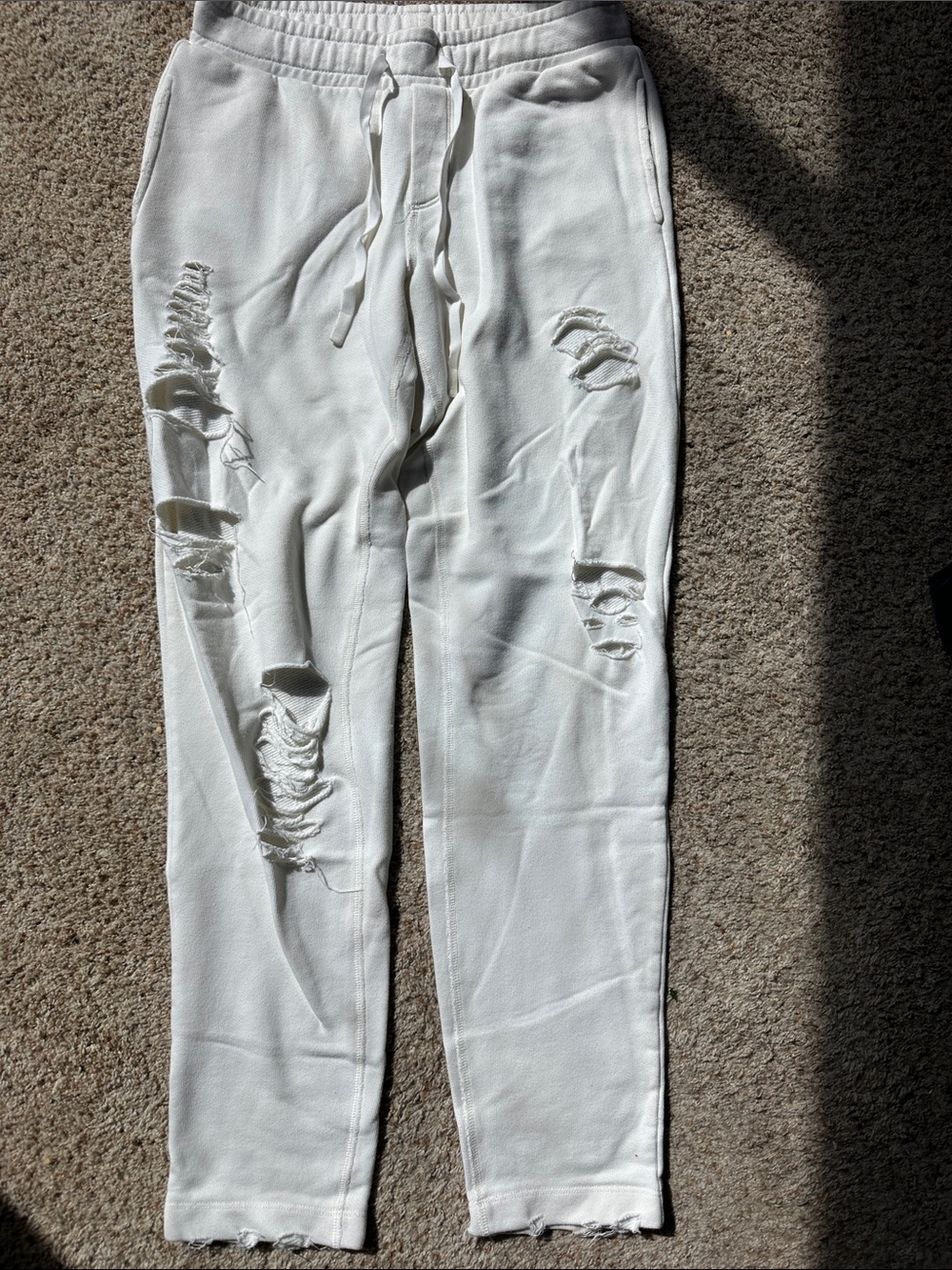 ALO Yoga White Distressed Drawstring Joggers
